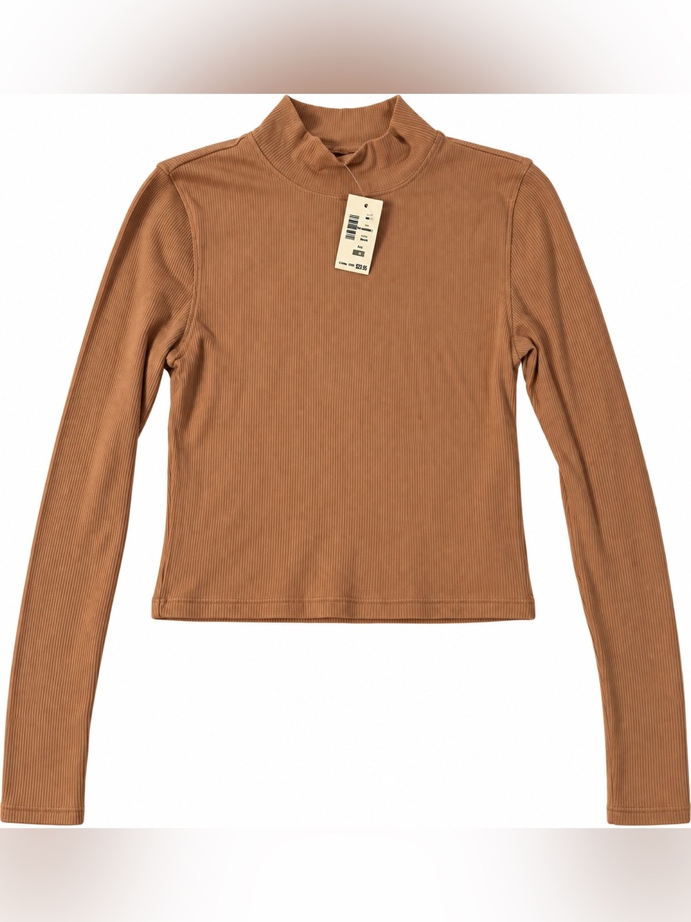 Aeropostale Seriously Soft Camel Ribbed Mock-Neck Long Sleeve Crop Top